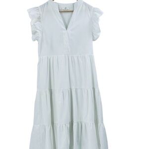 Entro  sundress beachside white dress tiered ruffle sleeve and hem coquette